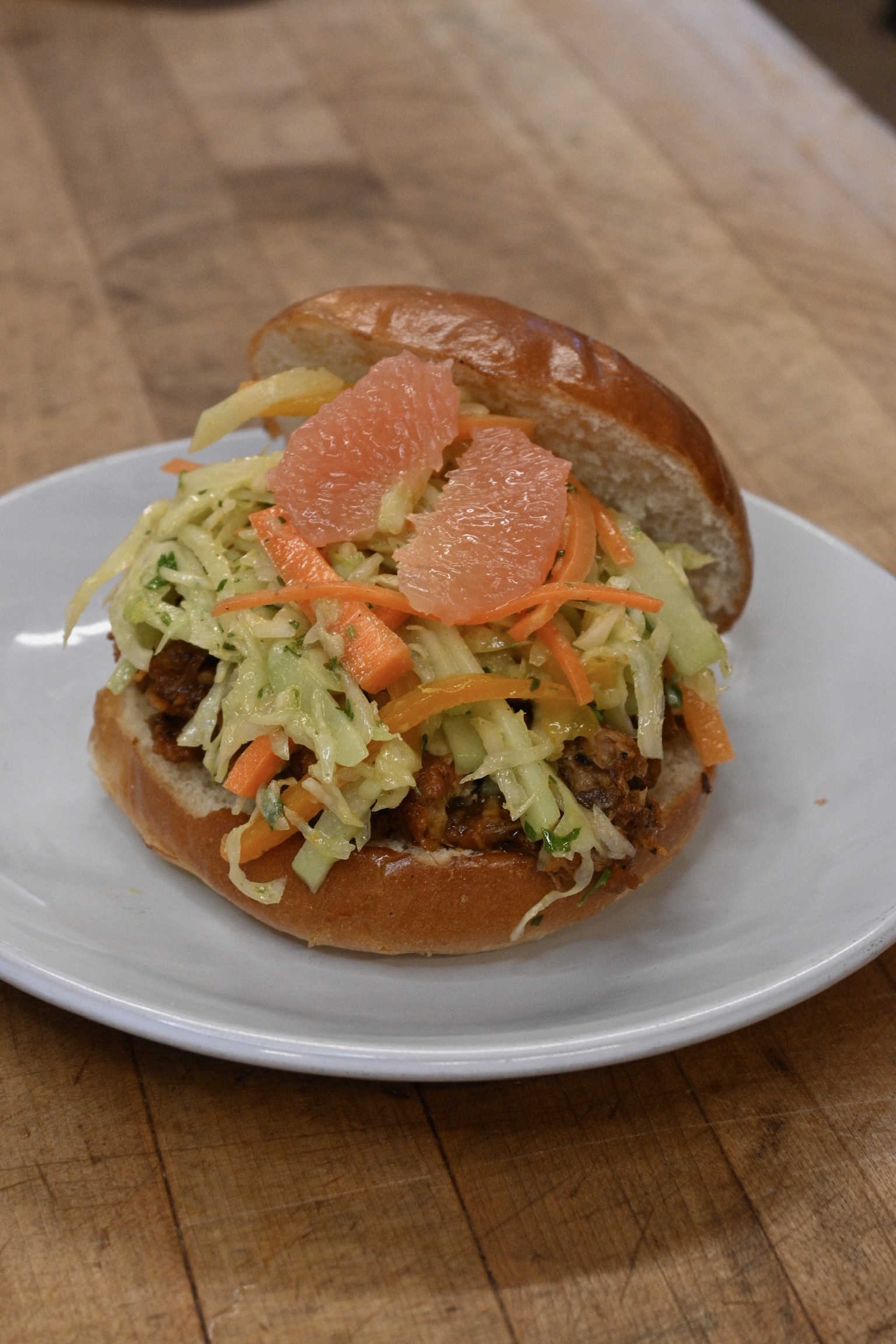 Pineapple BBQ Pulled Pork with Chayote Citrus Slaw